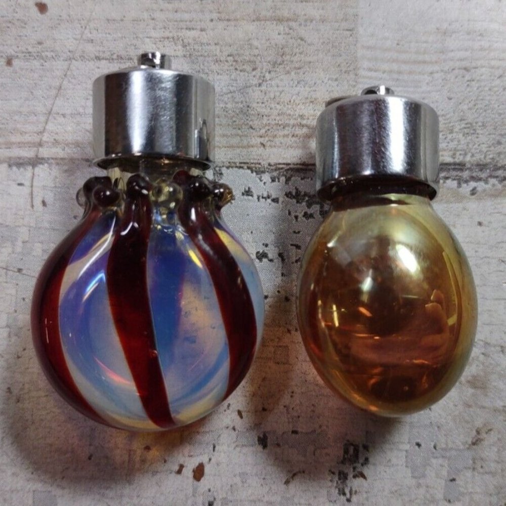 2 Blown Glass Vial Screw Top Necklace Pendants Iridescent Striped Peppermint